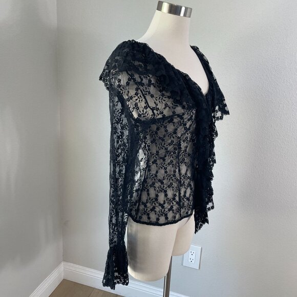 Vintage Anne Fontaine Womens 4-6 US Lace Long Sleeve Top Ruffled V Neck Blouse - Picture 6 of 10